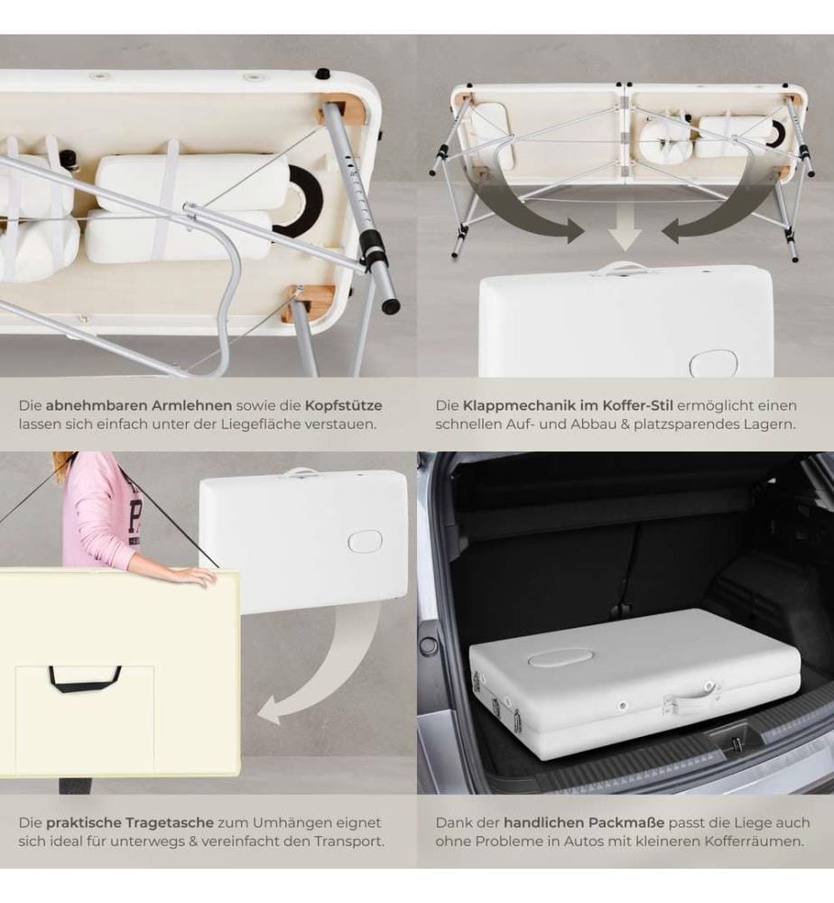 Table de massage pliante 2 zones en aluminium portable housse - blanc