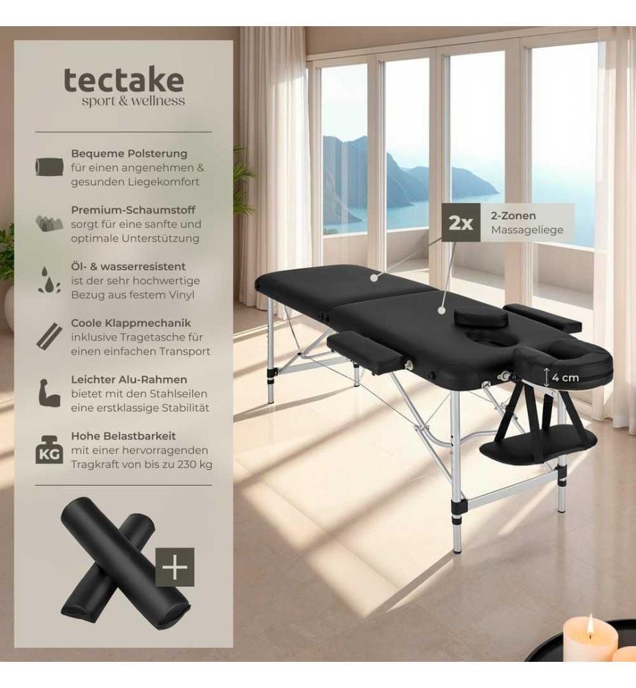 Table de massage 2 zones avec rouleaux de massage - noir