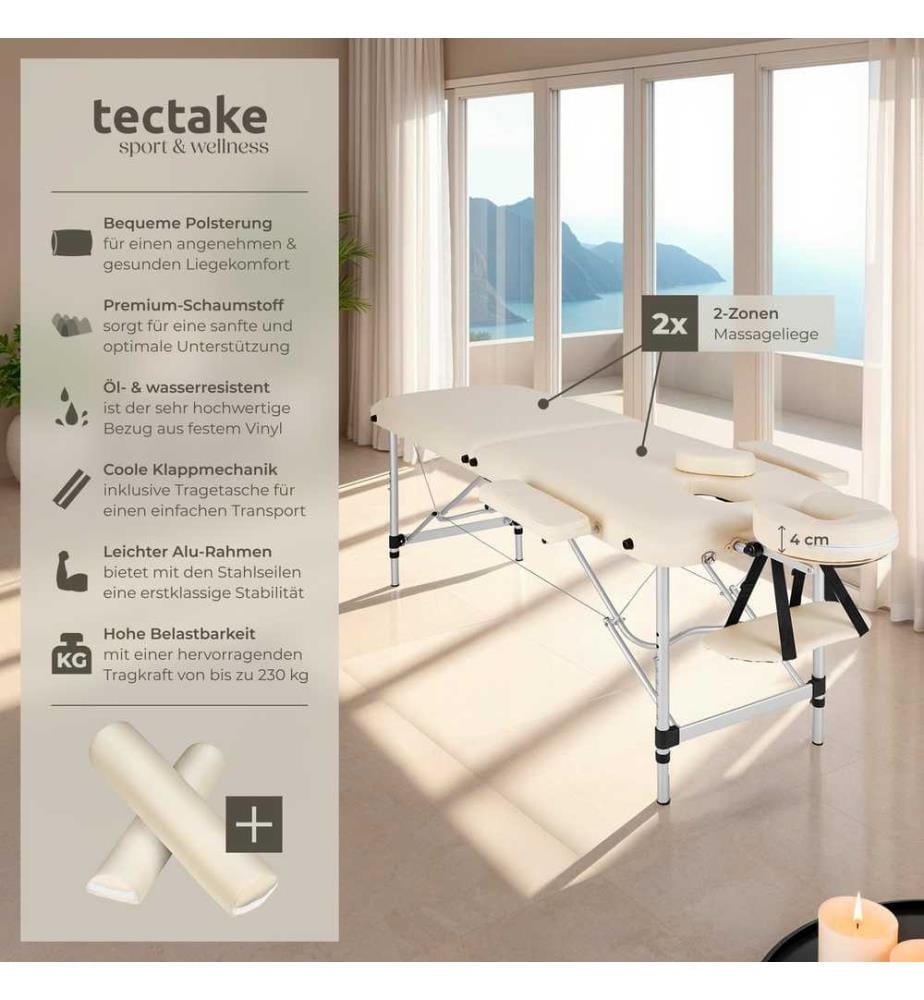 Table de massage 2 zones avec rouleaux de massage - beige