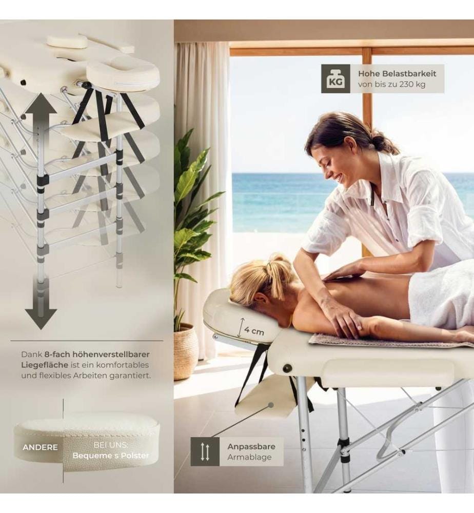 Table de massage 2 zones avec rouleaux de massage - beige