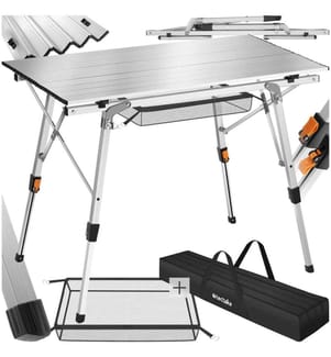 Table de camping Tina en aluminium, pliable et réglable en hauteur - argent