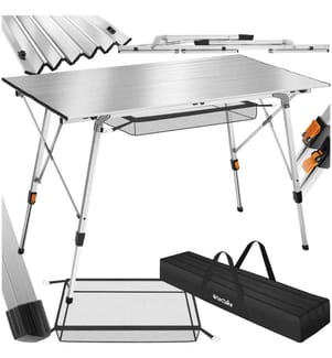 Table de camping pliante Bastian en Aluminium, réglable en hauteur - argent