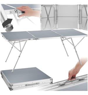 Table pliante Jumbo en aluminium avec poignée de transport 180x70x70,5 cm - argent