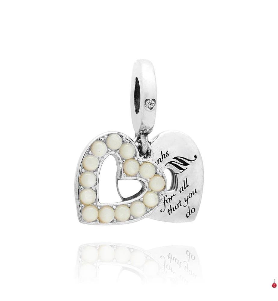 Charm Double Pendentif Coeur Blanc Nacré