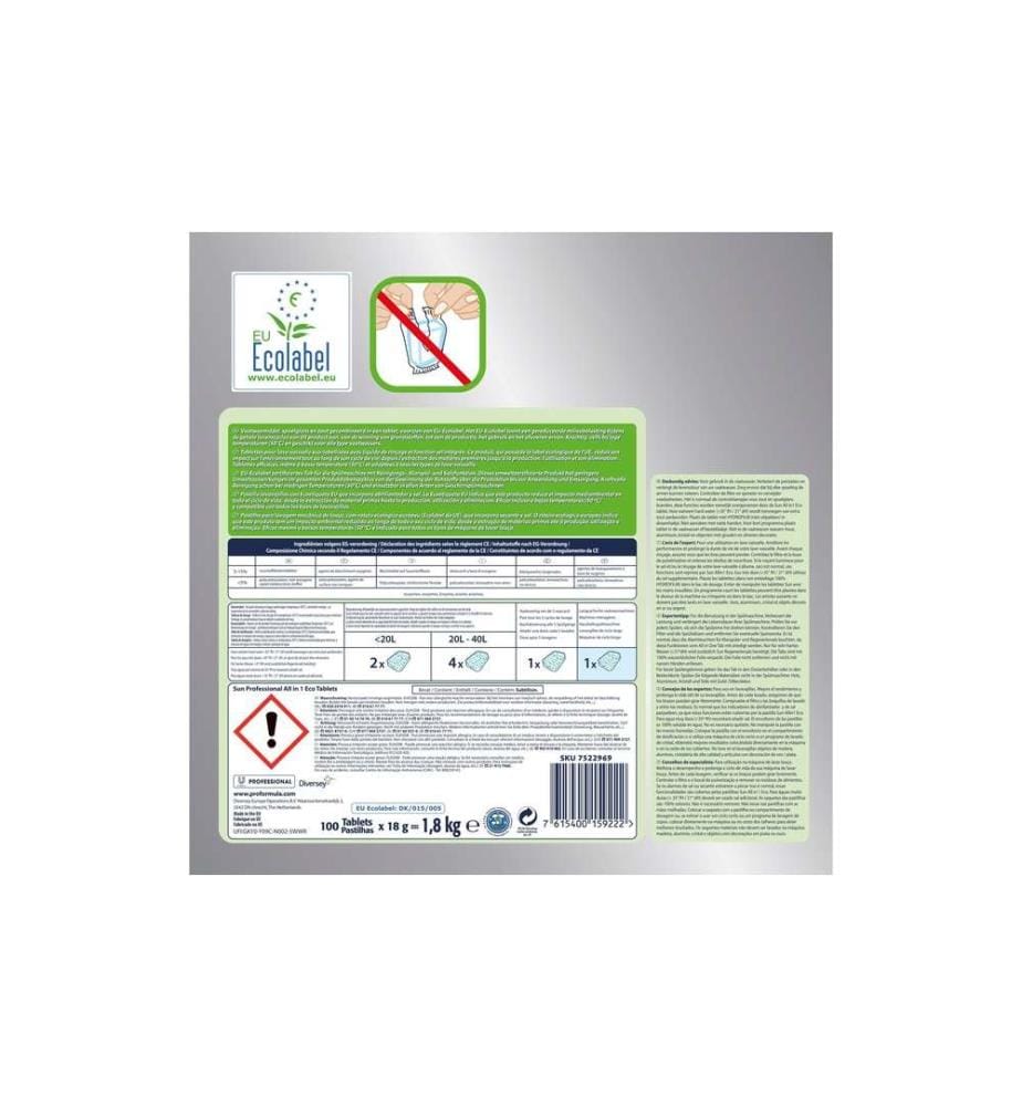 DIVERSEY PRO - Formula Détergent pour lave-vaisselle All in 1 Eco Tablets 100 pièces