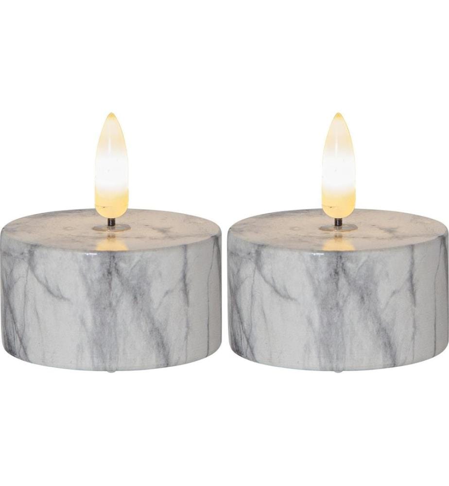 STAR TRADING - Set de bougies à chauffe-plat LED Flame Marble Ø 5.5 x 6 cm, Gris, 2 pces
