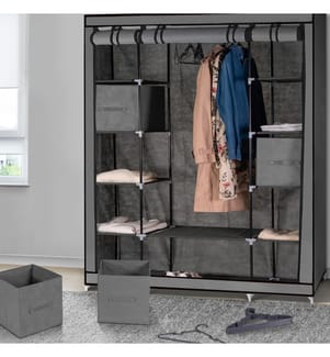 Optimal Storage Cabinet with 2 Storage Cubes and 10 Hangers 135x175x45cm - Grey