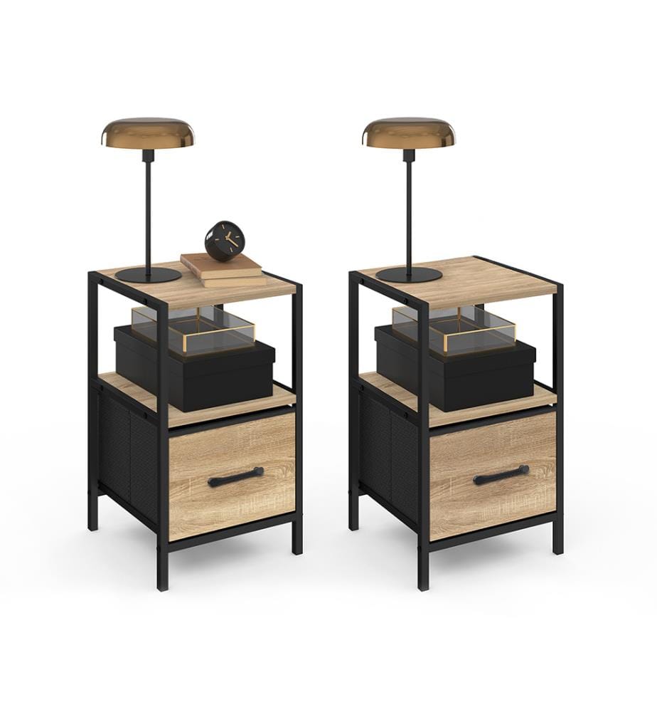 Set of 2 Iris bedside tables with 1 drawer and 1 niche - Brown and Black