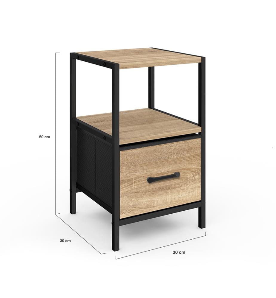 Set of 2 Iris bedside tables with 1 drawer and 1 niche - Brown and Black