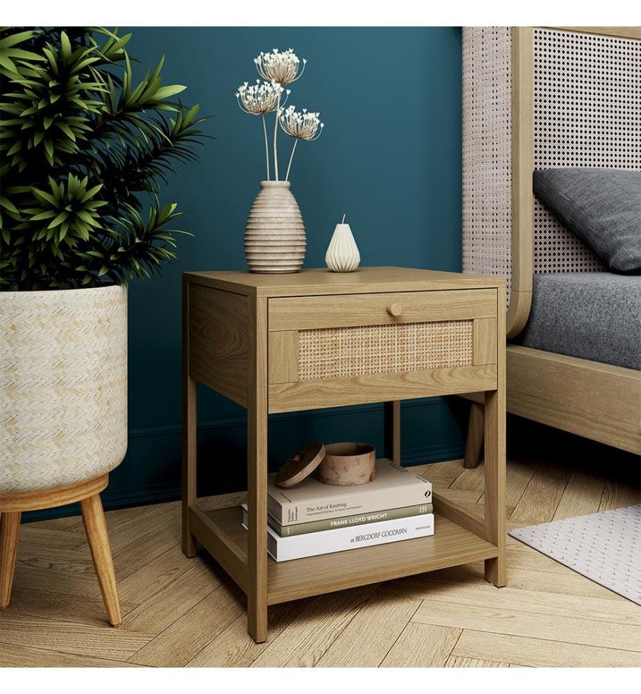 Set of 2 Erin 1-drawer wicker bedside tables - Brown