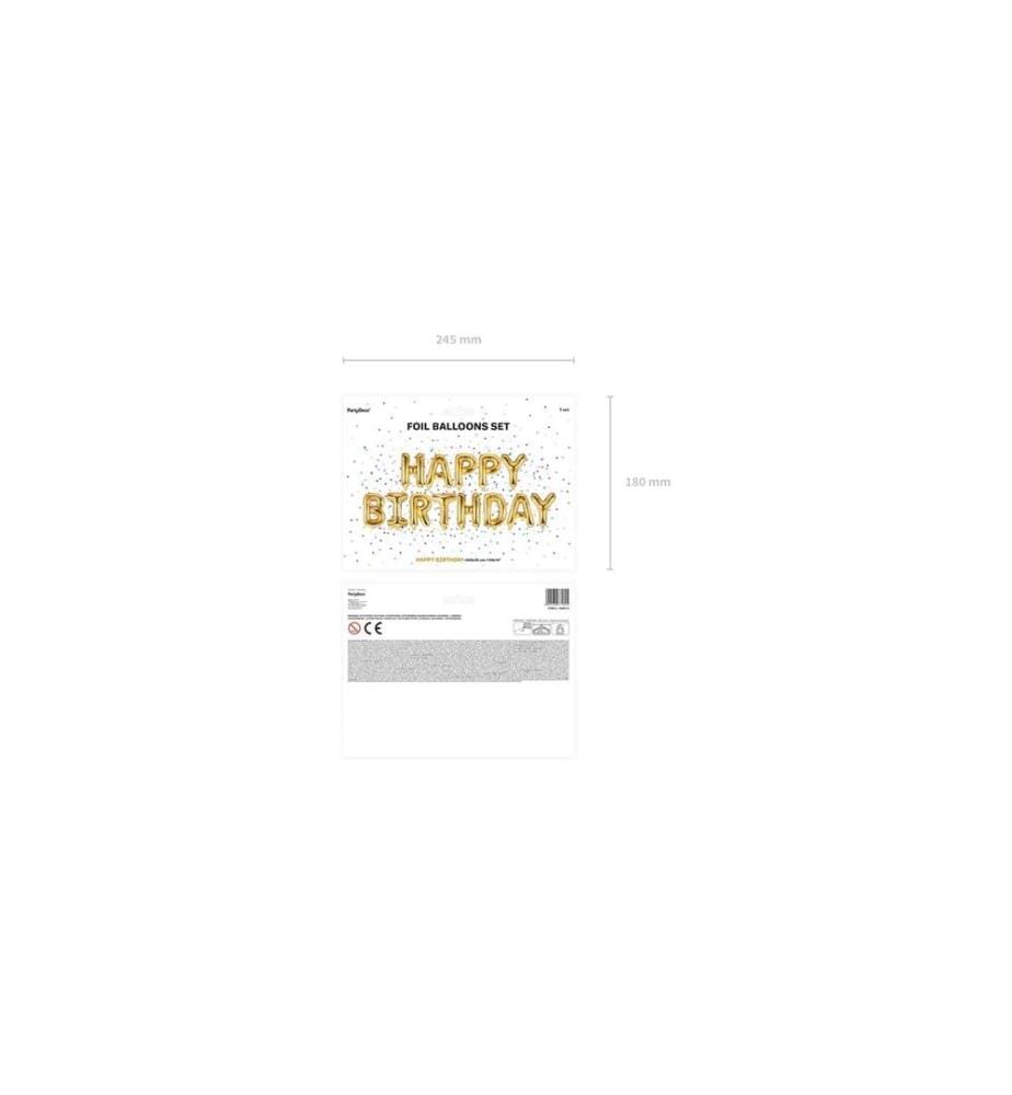 PARTYDECO - Folienballon Happy Birthday 340 x 35 cm, Gold