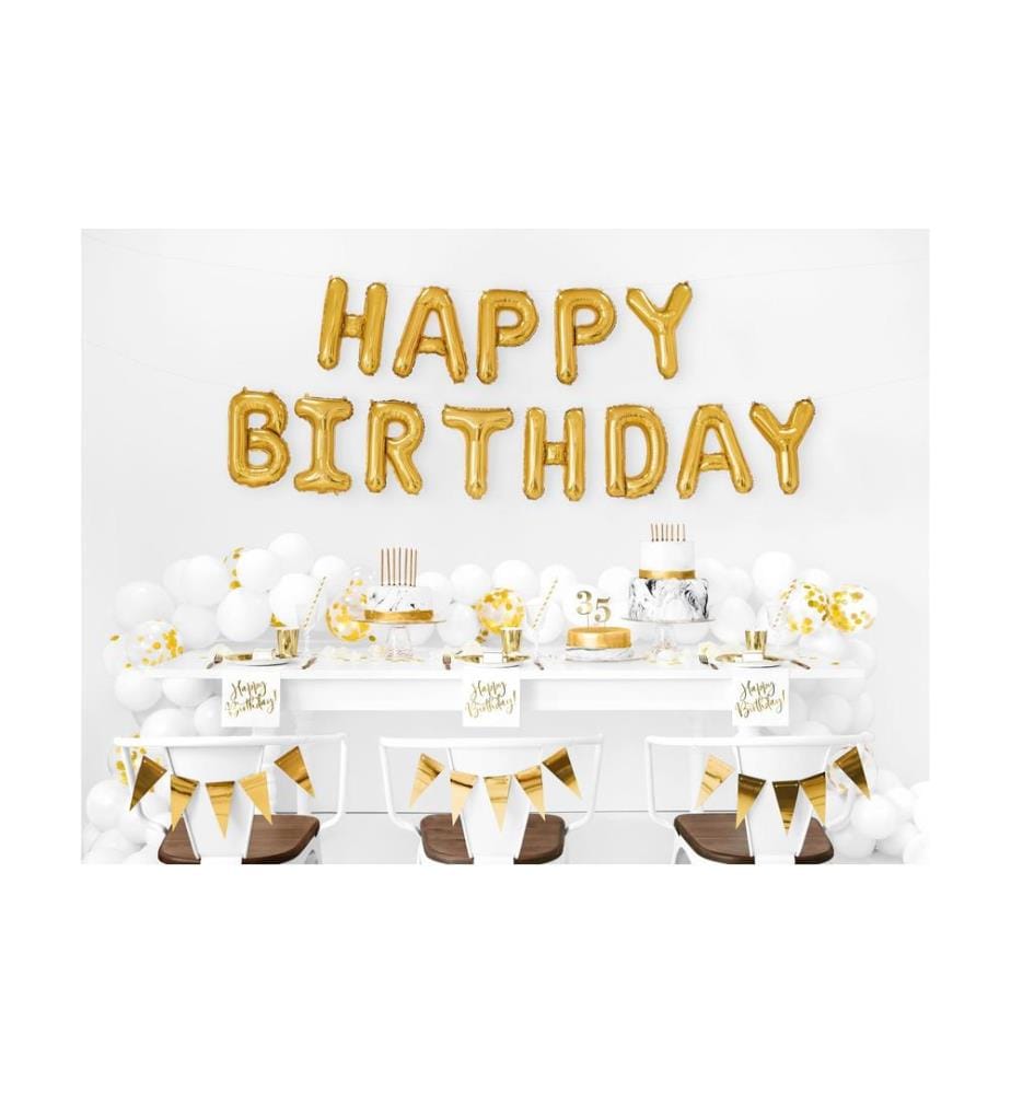 PARTYDECO - Folienballon Happy Birthday 340 x 35 cm, Gold