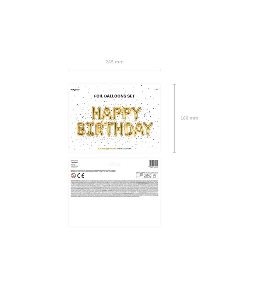 PARTYDECO - Folienballon Happy Birthday 340 x 35 cm, Gold