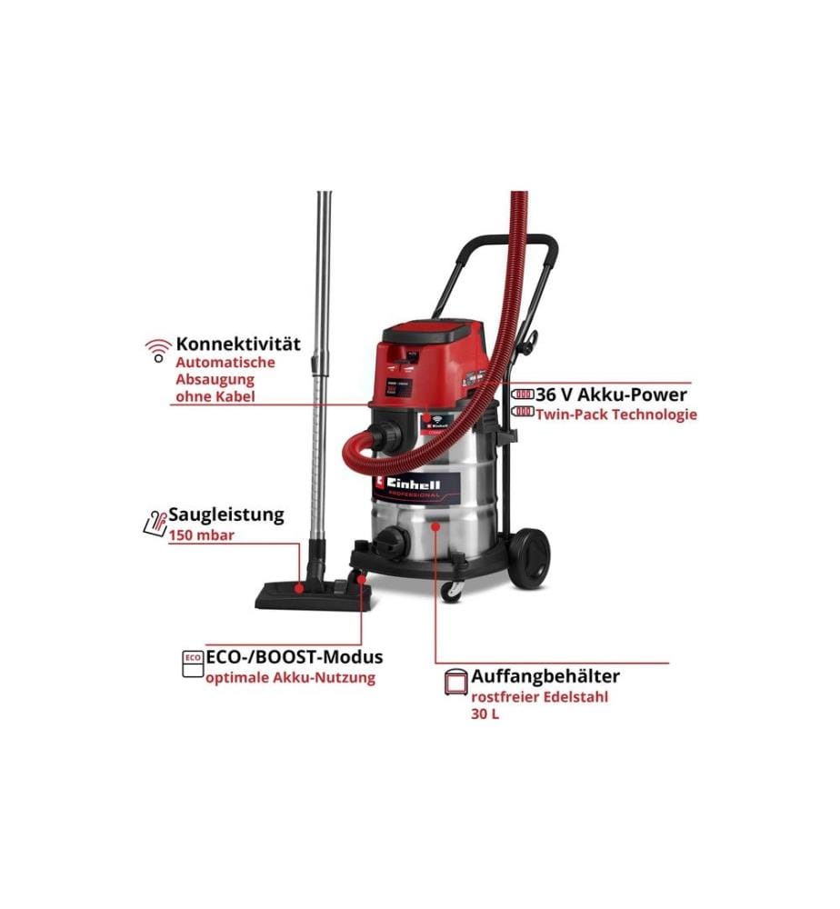 Einhell Professional - Aspirateur à déchets humides/secs sans fil TP-VC 36/30 S Auto Solo