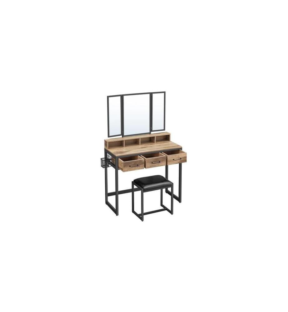 VASAGLE - Coiffeuse avec tabouret et miroir Marron vintage/noir