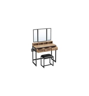 VASAGLE - Schminktisch mit Hocker und Spiegel Vintage braun/Schwarz
