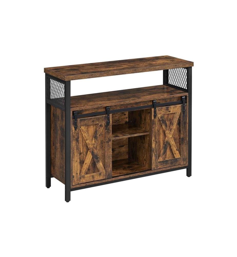 VASAGLE - Sideboard mit 2 Schiebetüren 100 x 80 cm, Braun/Schwarz