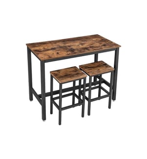 VASAGLE - Bartisch mit 2 Hockern 40/120 x 65 cm/90 cm, Braun/Schwarz