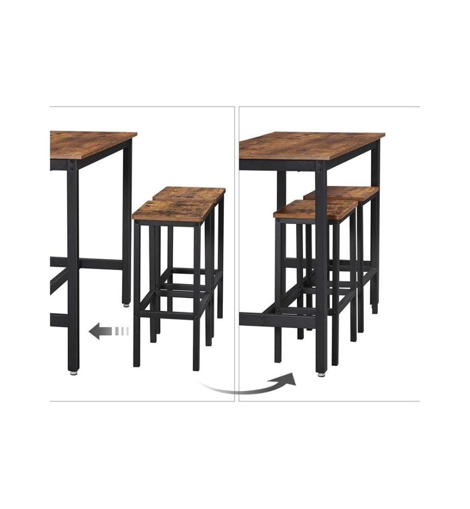 VASAGLE - Table de bar avec 2 tabourets 40/120 x 65 cm/90 cm, Brun/Noir