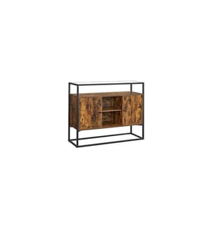 VASAGLE - Buffet avec surface en verre 100 x 35 x 80 cm, Brun/Noir