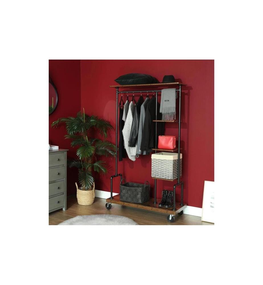 VASAGLE - Garderobe auf Rollen 174.5 cm, Braun/Schwarz