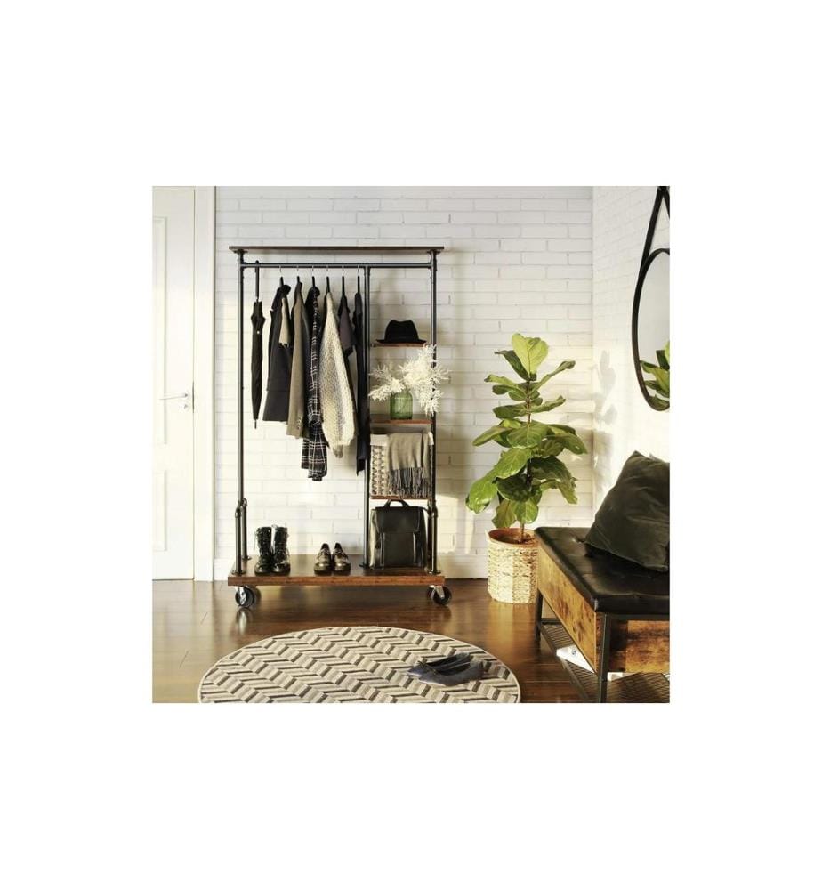 VASAGLE - Garderobe auf Rollen 174.5 cm, Braun/Schwarz