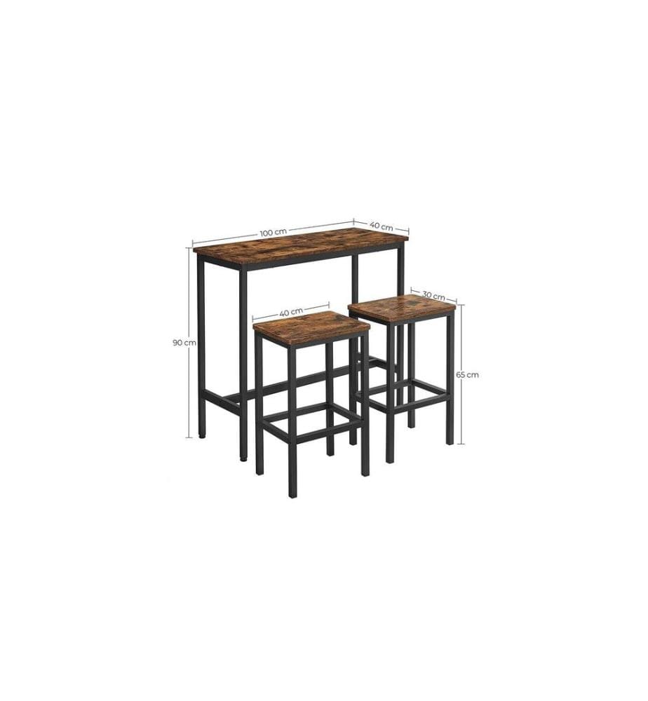 VASAGLE - Bartisch 40/90 x 65 cm/100 cm, Braun/Schwarz