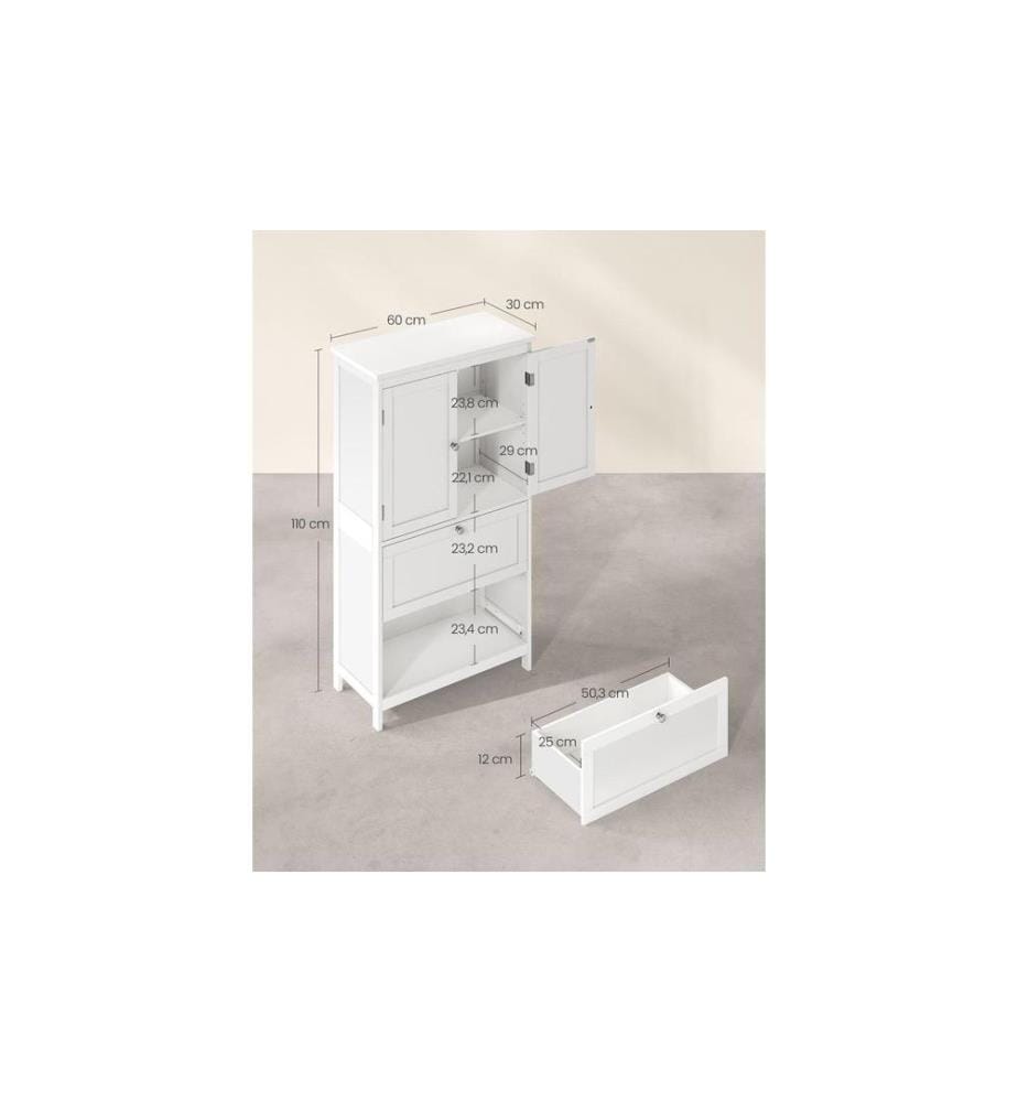 VASAGLE - Vitrine Style maison de campagne 60 x 110 cm, Blanc
