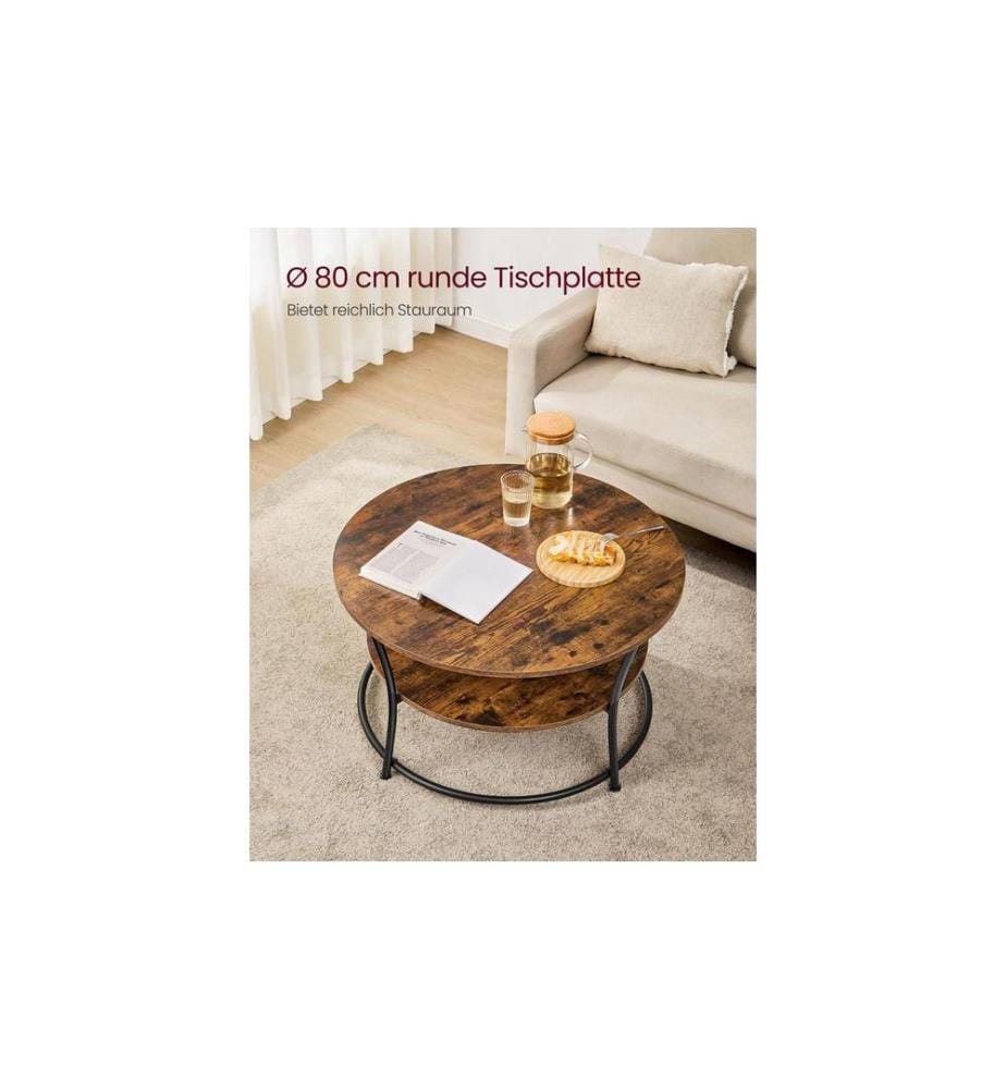 VASAGLE - Table basse 80 x 46.5 cm, Brun/Noir