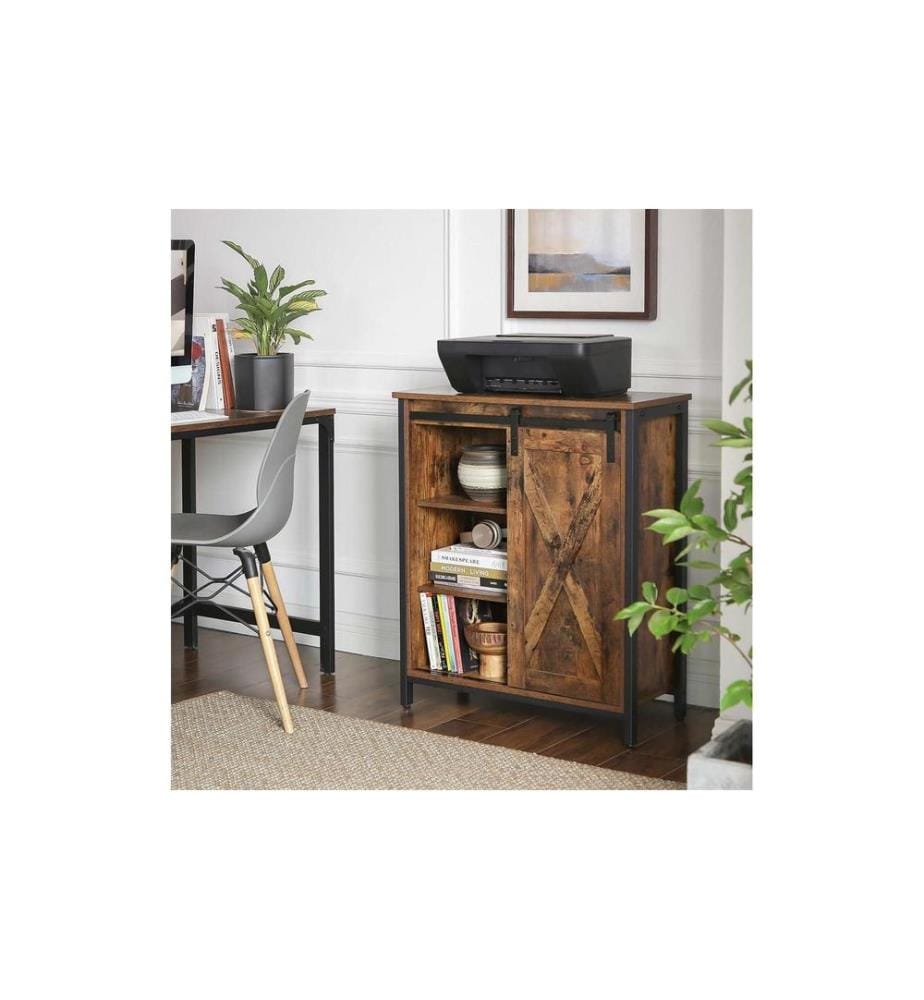 VASAGLE - Commode avec porte coulissante 70 x 80 cm, Brun/Noir