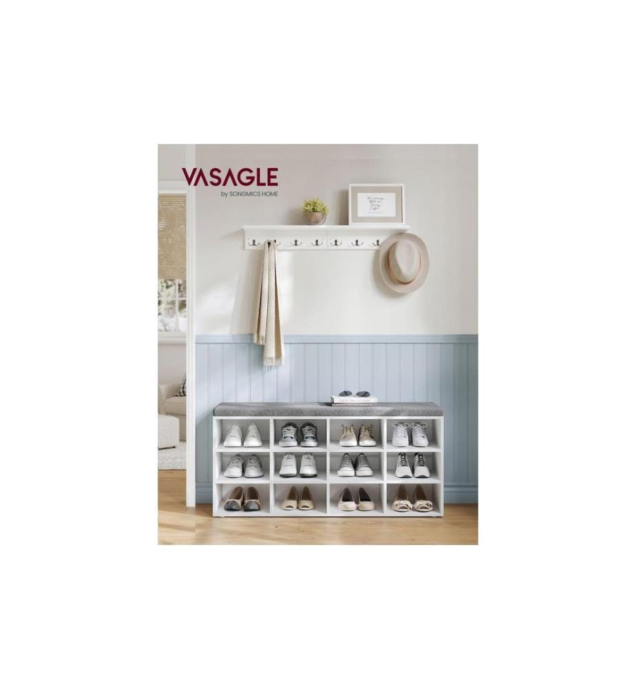 VASAGLE - Armoire à chaussures avec rembourrage 104 x 48 cm, Gris/Blanc