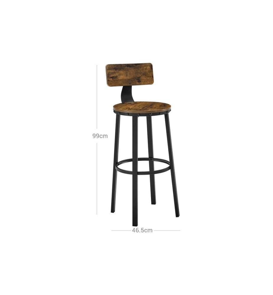 VASAGLE - Barhocker 2er Set 54 x 99 cm, Braun/Schwarz