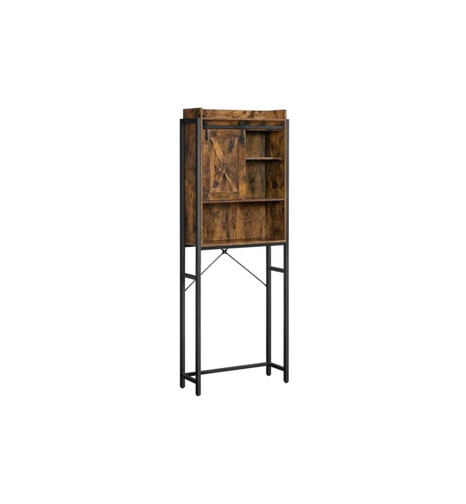 VASAGLE - Étagère de salle de bain avec armoire 64 x 24 x 171 cm, Brun/Noir