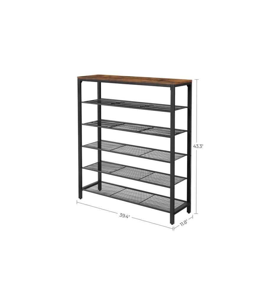 VASAGLE - Schuhregal mit 5 Ablagen 100 x 110 cm, Braun/Schwarz