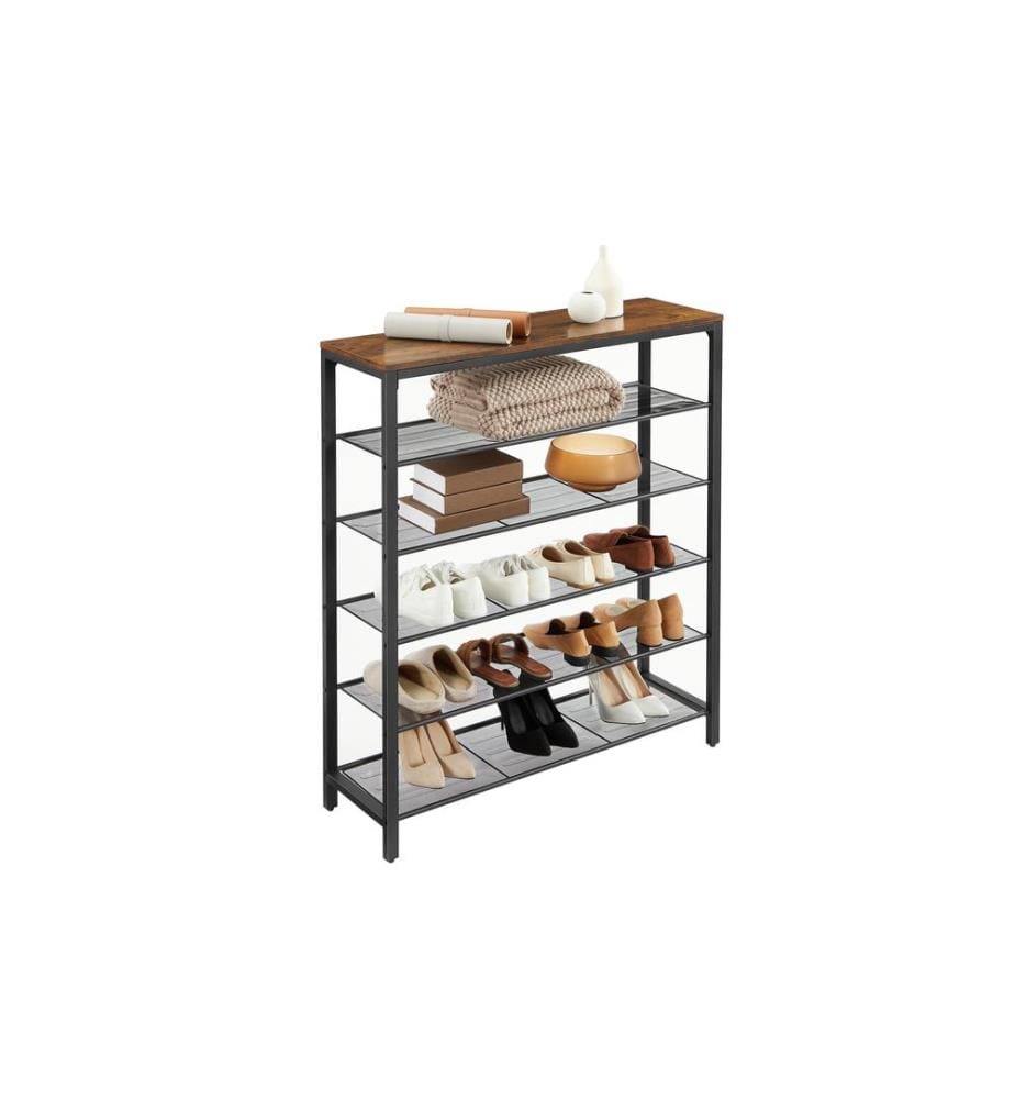 VASAGLE - Schuhregal mit 5 Ablagen 100 x 110 cm, Braun/Schwarz