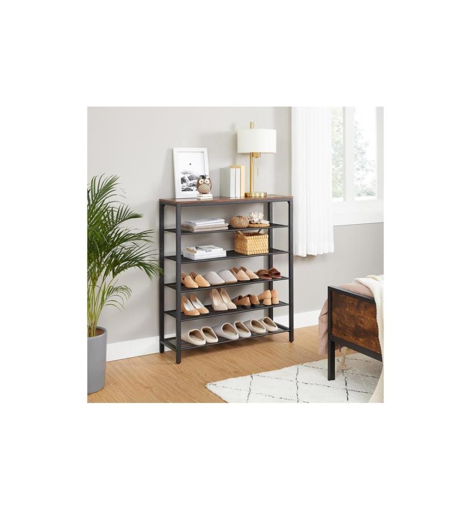 VASAGLE - Schuhregal mit 5 Ablagen 100 x 110 cm, Braun/Schwarz