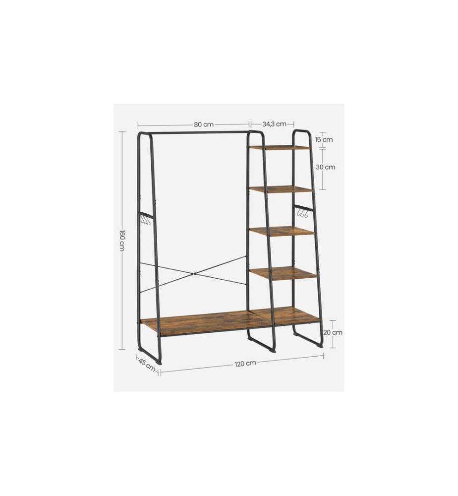 VASAGLE - Garderobe mit 5 Ebenen 120 x 160 cm, Braun/Schwarz