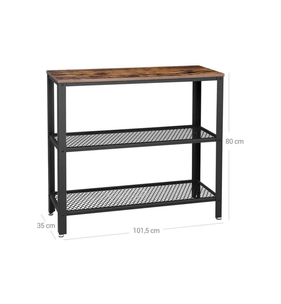 VASAGLE - Table console avec 3 étagères 101.5 x 80 cm, Brun/Noir