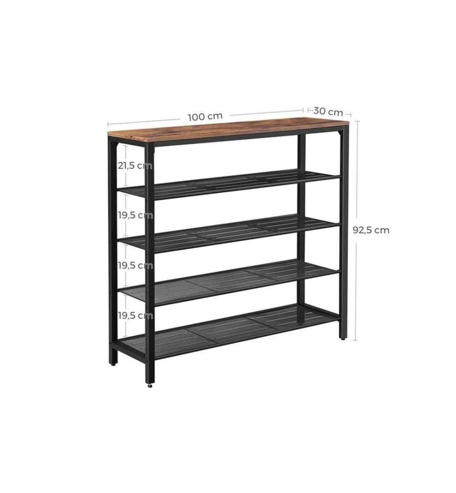 VASAGLE - Schuhregal mit 4 Ablagen 100 x 92.5 cm, Braun/Schwarz
