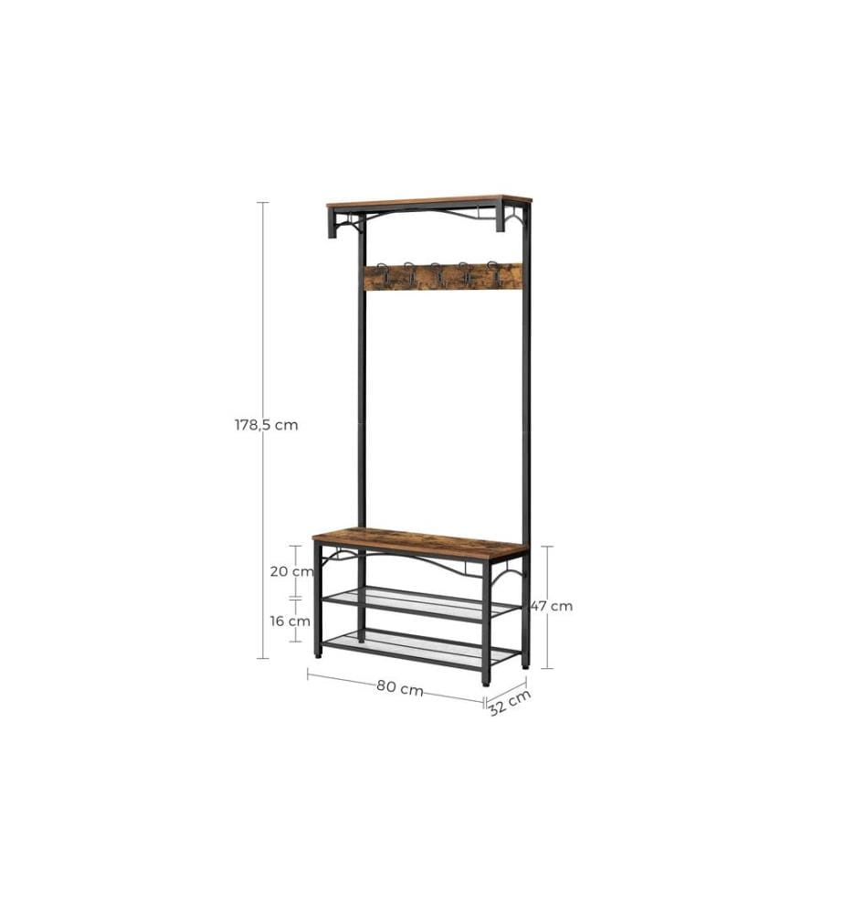 VASAGLE - Garderobe mit Schuhregal 178.5 cm, Braun/Schwarz