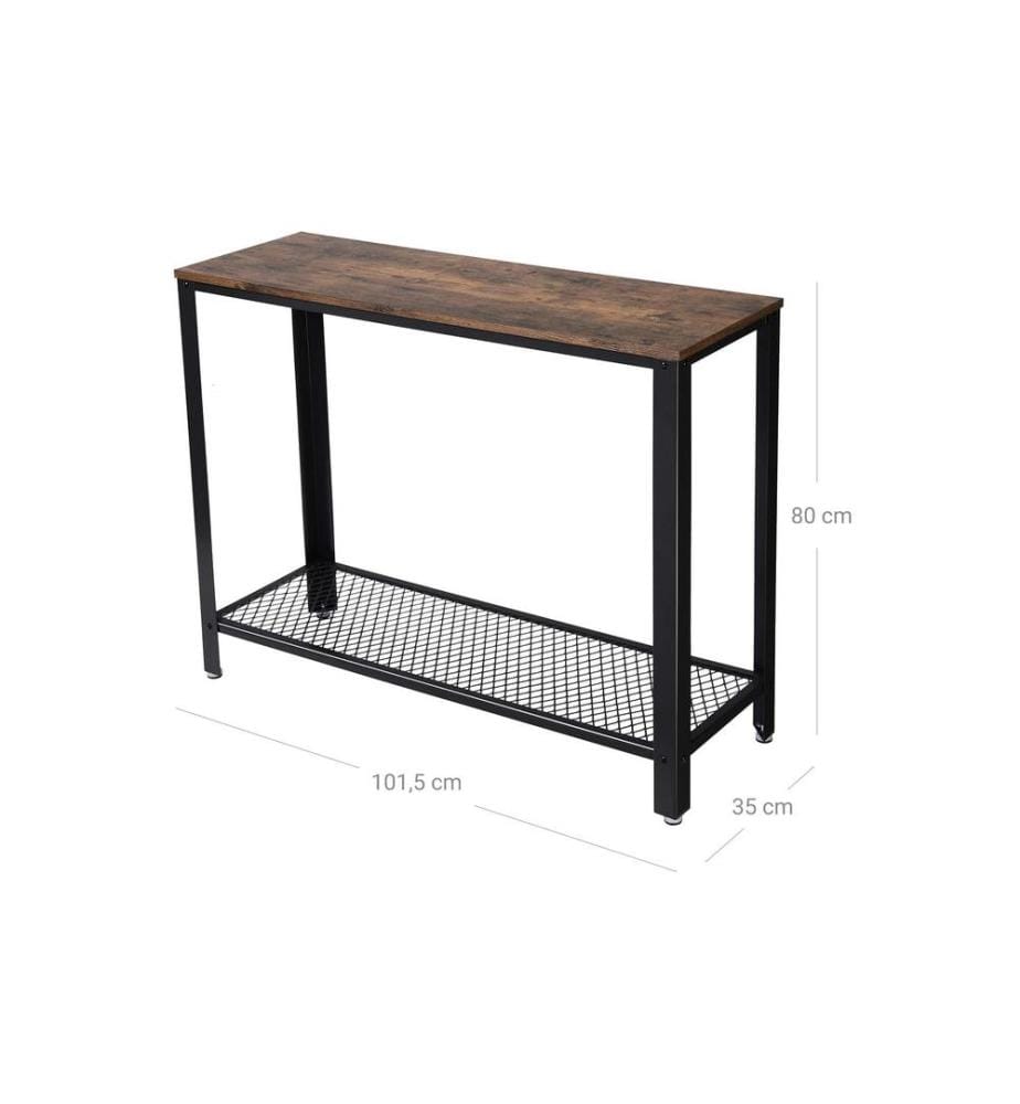 VASAGLE - Table console avec étagère grillagée 101.5 x 80 cm, Brun/Noir