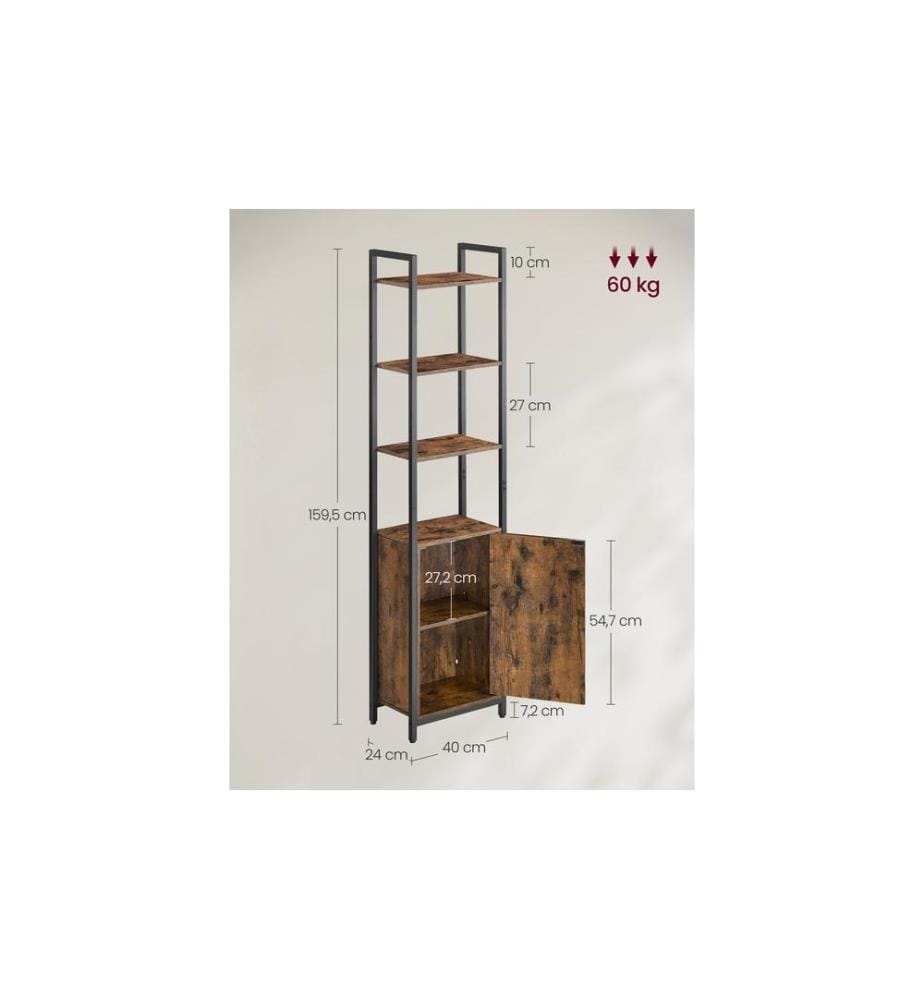 VASAGLE - Regal mit 4 Ablagen 40 cm x 159.5 cm, Braun/Schwarz