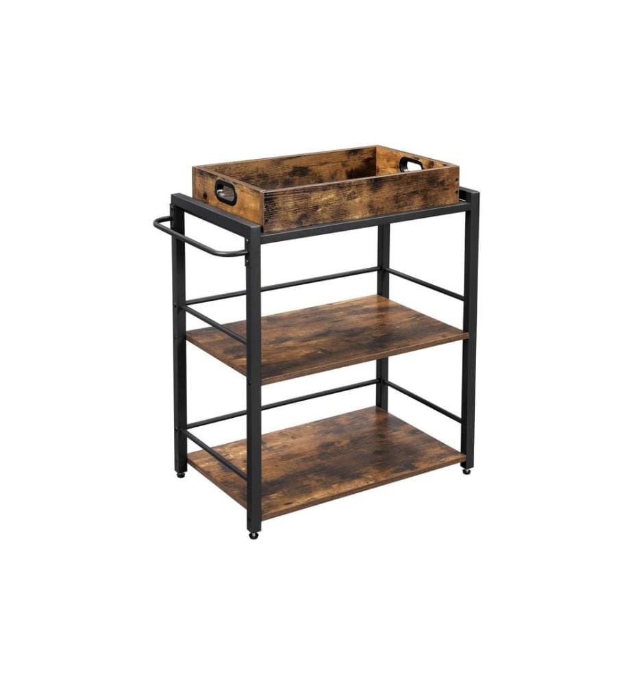 VASAGLE - Bartrolley mit Tablett 65 x 86 cm, Braun/Schwarz