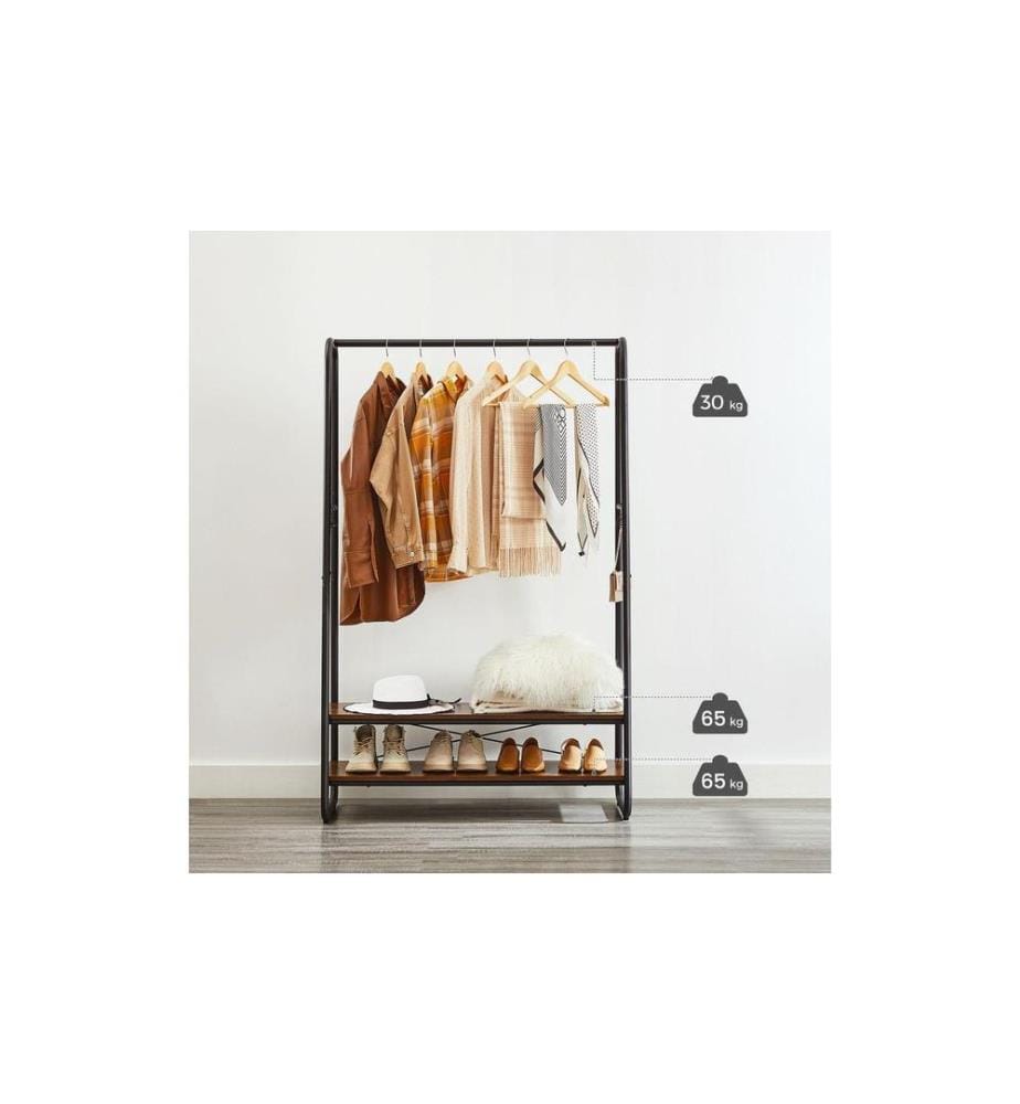 VASAGLE - Garderobe Vintage 160 cm, Braun/Schwarz