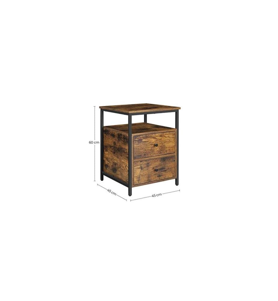 VASAGLE - Table de nuit avec 2 tiroirs 45 x 45 x 60 cm, Brun/Noir