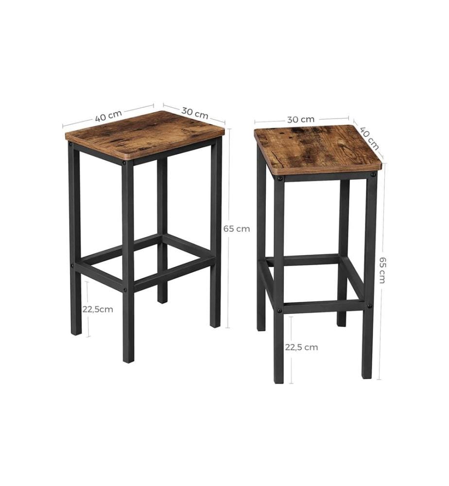 VASAGLE - Barhocker eckig, 2er Set 40 x 65 cm, Braun/Schwarz