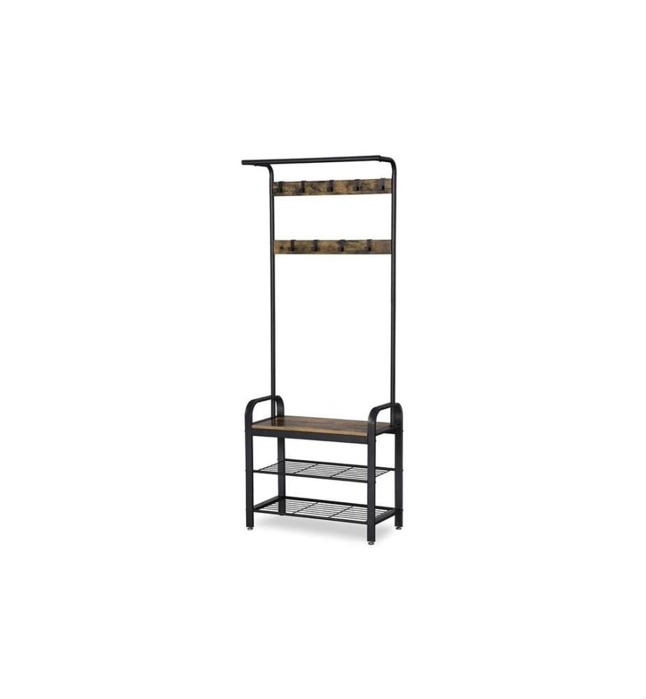 VASAGLE - Garderobe mit Schuhablage 183 cm, Braun/Schwarz