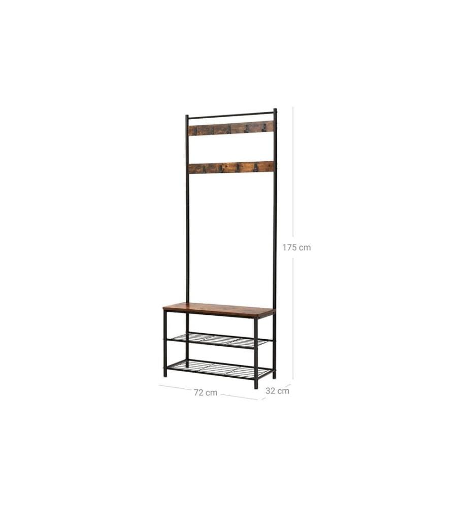VASAGLE - Garderobe mit Schuhablagen 175 cm, Braun/Schwarz