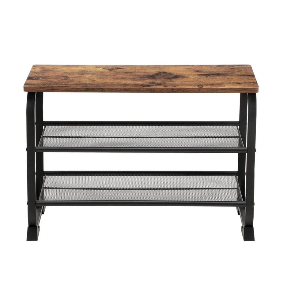 VASAGLE - Schuhregal mit Holzbank 66 x 47.5 cm, Braun/Schwarz