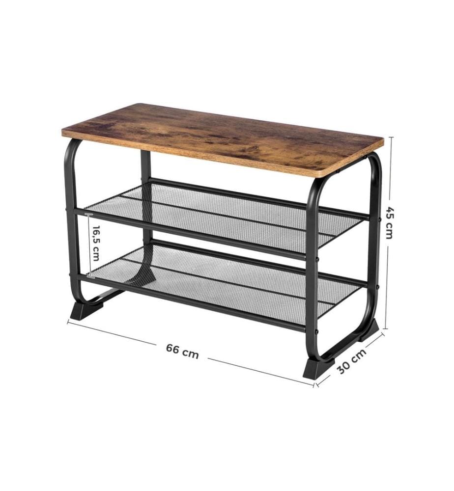 VASAGLE - Schuhregal mit Holzbank 66 x 47.5 cm, Braun/Schwarz
